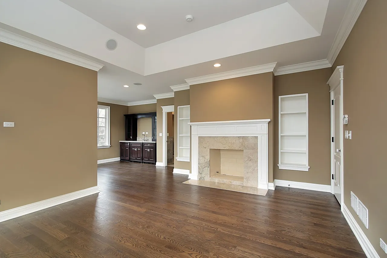 Interior living room with freshly painted walls and trim