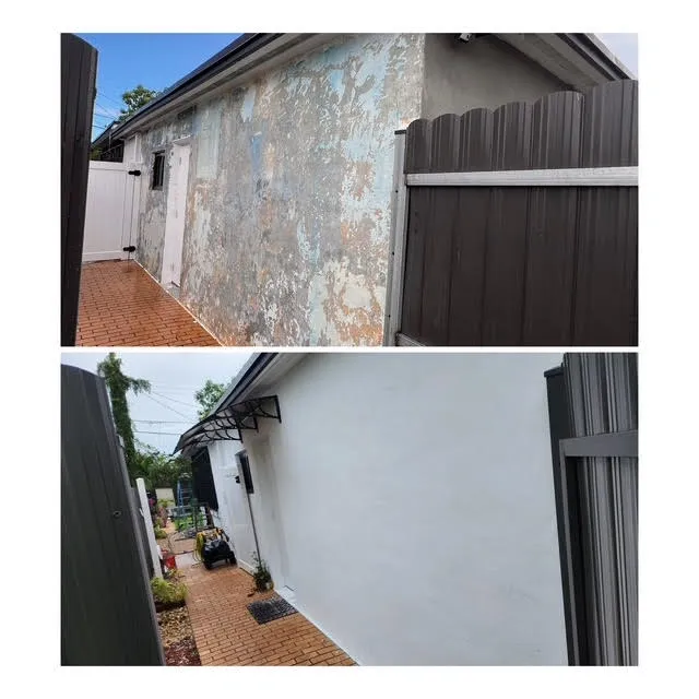 Side wall stripped, repaired and repainted bright white
