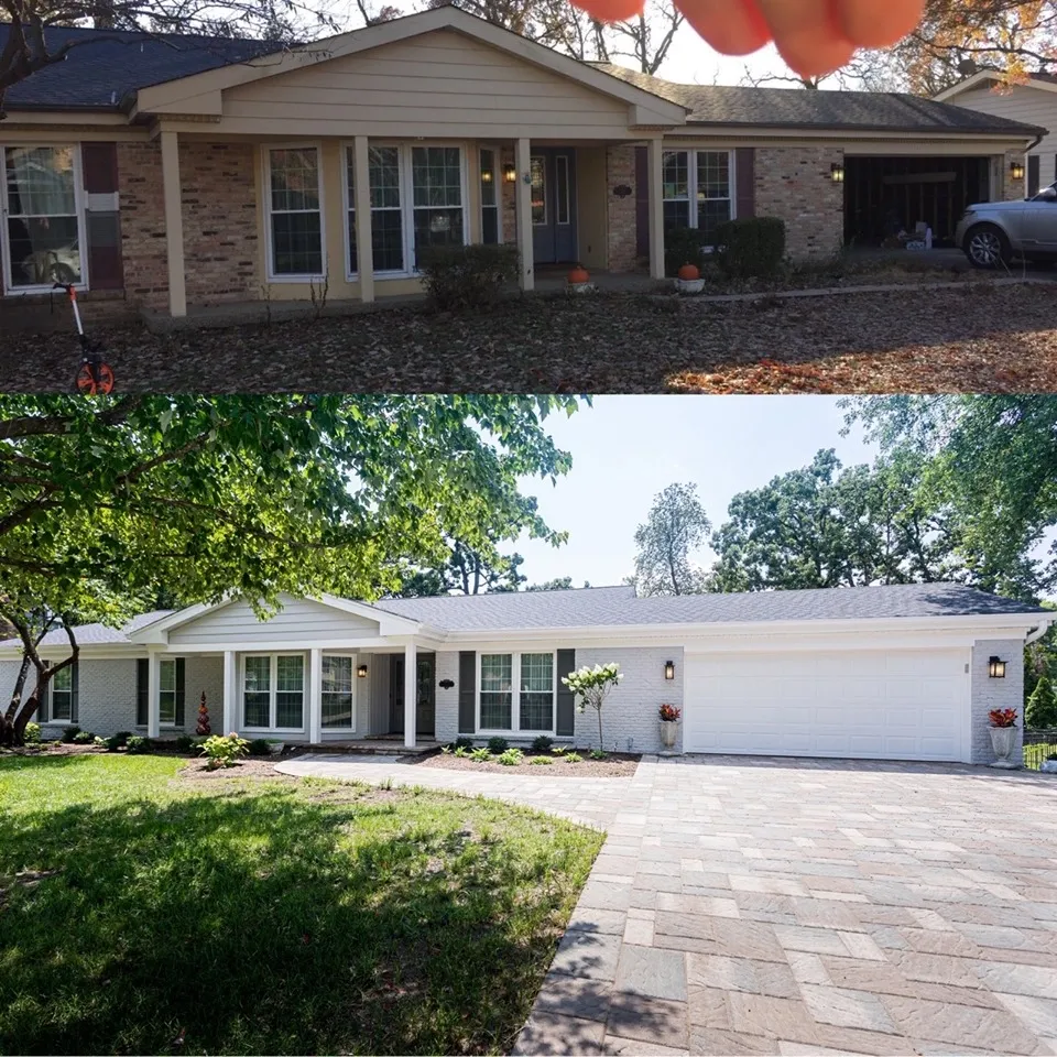 Brick ranch home repainted with a clean white finish